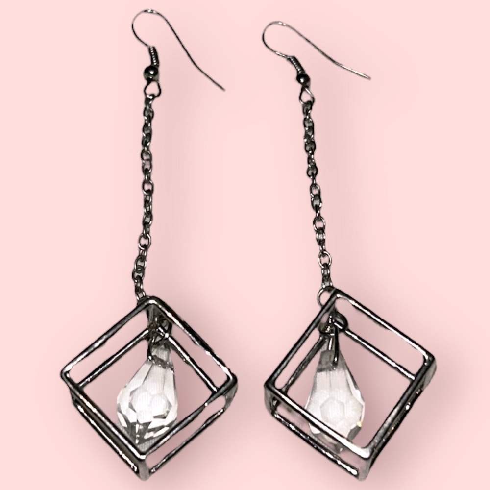 Silver cube earrings.